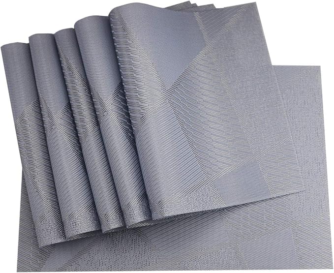 Gugrida Natural Placemats Woven Vinyl Insulation Washable Table Placemats Kitchen Dining Table Mat Place Mats PVC Set of 6, Natural Blue Wood Color