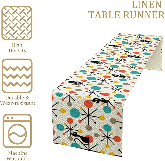 Mid Century Modern Black Cat Table Runner,Table Runners for Kitchen Dining Modern Tables Decor Decoration for Kitchen Family Dinner Table Holiday Party Farmhouse 13 x 90 Inch
