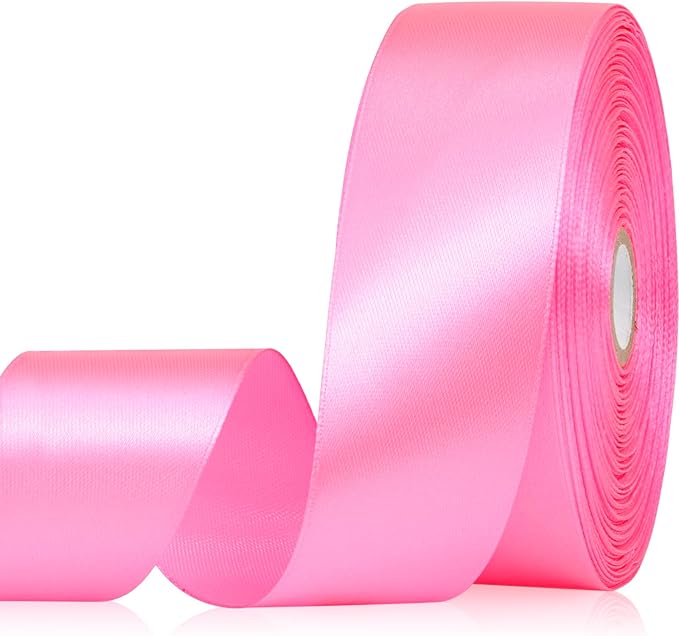 Flamingo Pink Ribbon 1-1/2 Inch, 60 Yards Single Face Polyester Satin Ribbon for Gift Wrapping, Fabric Ribbon for Floral Arrangement Crafts Wedding Christmas Party