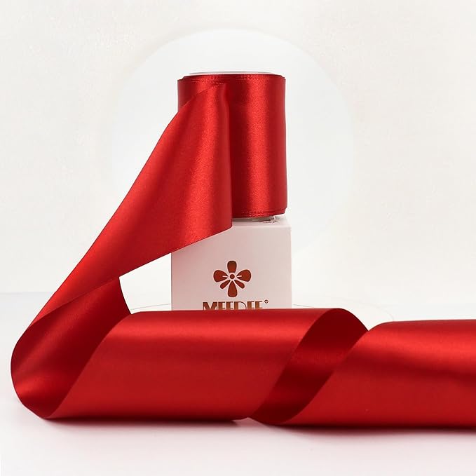 MEEDEE Red Satin Ribbon 3 Inch Wide Ribbon by 10 Yards Lux Double Faced Satin Ribbons Red Christmas Ribbons for Christmas Tree, Weddings, Flower Bouquet, Holiday Decorating