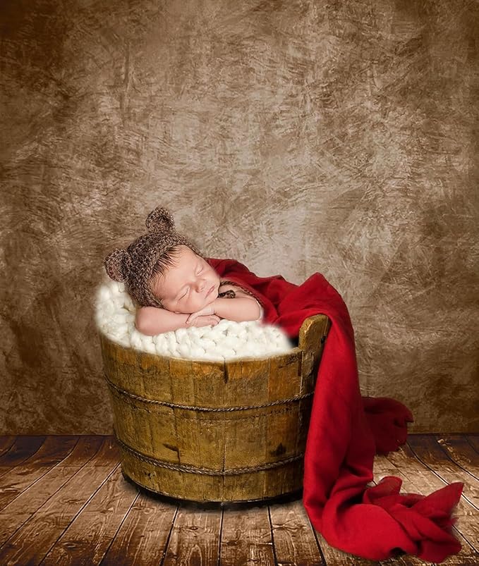 Professional Abstract Portrait Photography Backdrop,Wall with Wood Floor Backdrop for Kids Photography Baby Newborn Cake Smash Photo Shoots Hypoallergenic Fabric Photography Props(Brown-8x10ft)