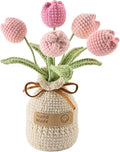 Crochet Woven Tulips with Wool,Simulation Plant Crochet Hand-Woven Flowers for Home Room Table Office Ornaments and Birthday Gifts for Family Friends Anniversary（5 Flowers-Pink ）