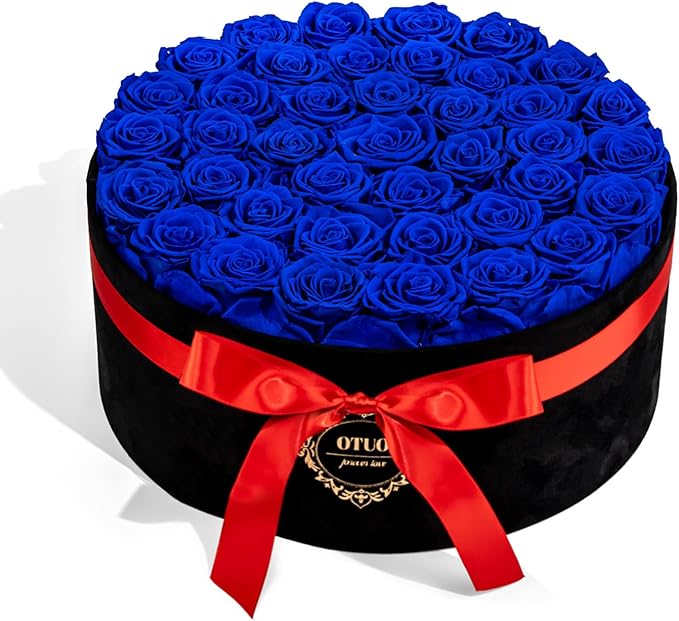40 Real Preserved Roses in Suede Box Forever Roses Last Up to 3 Years, Flowers for Delivery Prime, Mother’s Day, Birthday, Christmas - Blue