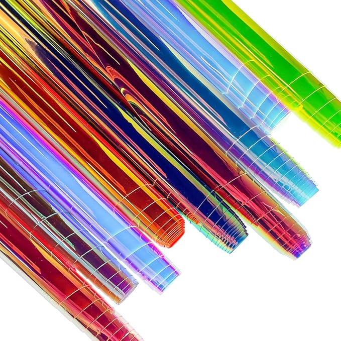 ONEART | 16 Gauge Holographic Iridescent Plastic Vinyl, 16"x54" Transparent Vinyl Fabric-Iridescent Blue