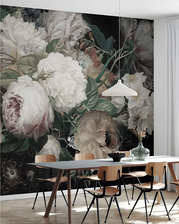 Wall Mural Peel and Stick Vintage Floral Mural- Thick Canvas Waterproof Wallpaper Art for Living Room Bedroom, Large Self-Adhesive Decor (Color-10, 118×82 inch)
