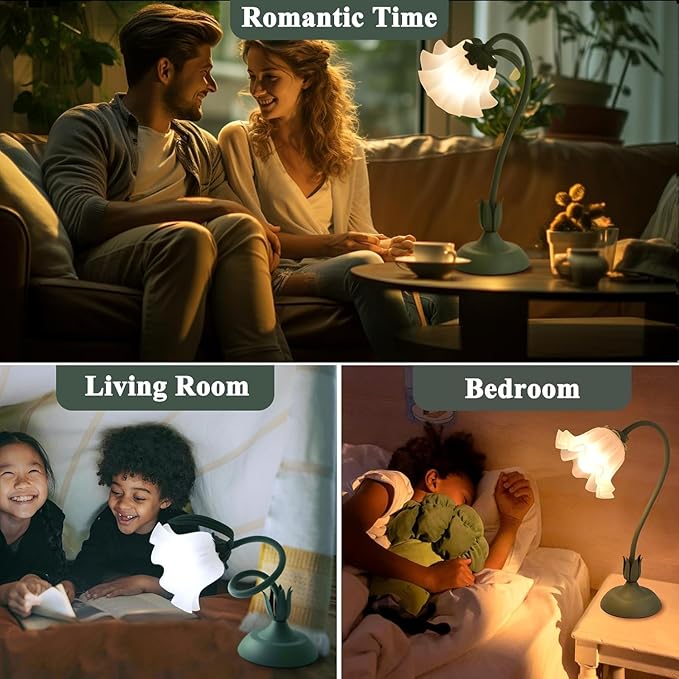 2Pack Flower Table Lamp, 3 Level Brightness Vintage Flower Reading Light with E26 Bulb, Cute Desk Lamp Bedside Lamps Lily Lamps for Nightstands Living Room Bedroom Ambient Lighting Home Decor