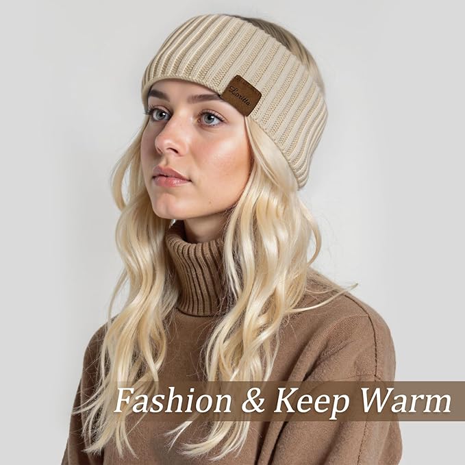 Loritta Womens Ear Warmers Headbands Winter Warm Fuzzy Cable Knit Head Wrap Fleece Lined Gifts