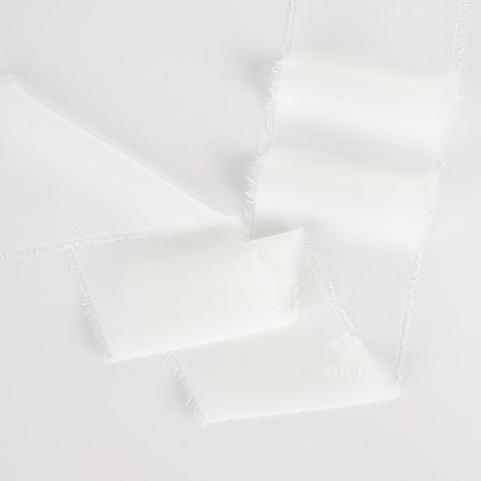 MEEDEE White Chiffon Ribbon 3 Inch White Fringe Ribbons Chiffon Silk Frayed Edge Ribbon Wide Chiffon Ribbons for Crafts, Flower Bouquet, Wedding Favors Wrapping (2 Rolls 10 Yards)