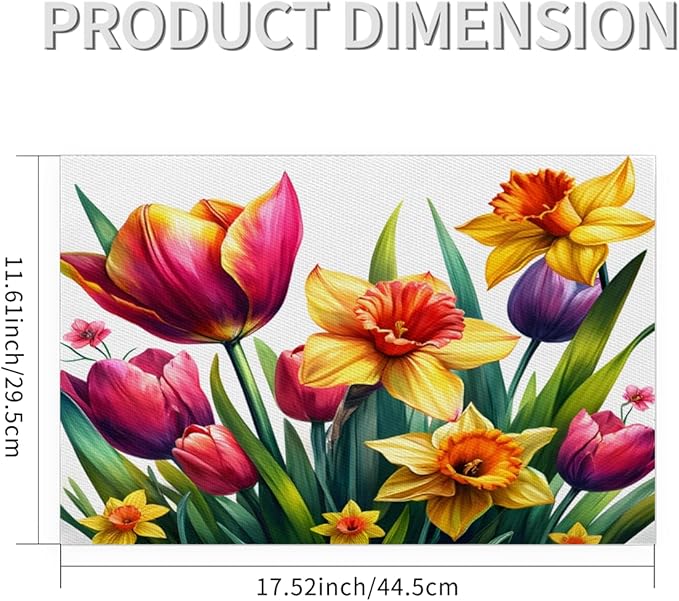 Spring Beautiful Flower Placemats Set of 4 PVC Vinyl Non Slip Table Mats Waterproof Heat Resistant Place Mats Washable Wipeable Dining Table Mat for Kitchen Party Indoor Outdoor Decorative