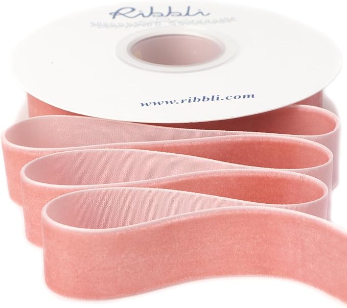 Ribbli Rose Gold Velvet Ribbon 1 Inches Continuous10 Yard Spool Dusty Pink Christmas Ribbon for Gift Wrapping Crafts Home Decor