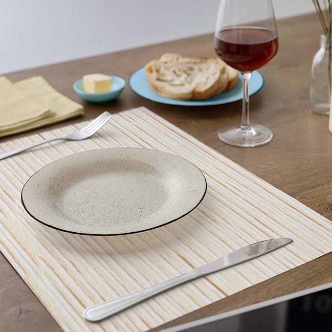 Farmhouse Style Natural Wood Linen Fabric Grain Placemats Set of 4, Table Mats for Dining, Heat-Resistant Tabletop Place Mats 12x18 Inch Backing For Picnic Kitchen for Indoor Decor, Light Beige