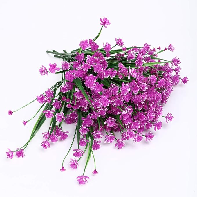 8 Bundles Artificial Flowers, Fake Artificial Greenery UV Resistant No Fade Faux Plastic Plants for Wedding Bridle Bouquet Indoor Outdoor Home Garden Kitchen Office Table Vase (Fuchsia)