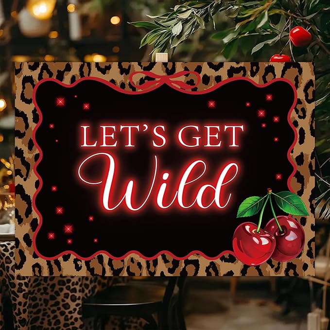 Whaline Let's Get Wild Backdrop 7 x 5 Ft Photography Background Banner Leopard Print Cherry Photo Prop for Jungle Safari Animal Birthday Bachelorette Party Decor