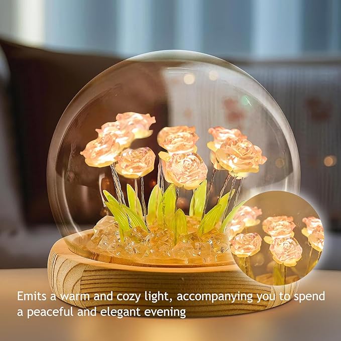 Light Up Rose in A Glass Dome - Valentines Day Gifts for Her, Birthday Gifts for Women, Rose Flower Lamp Night Light, Battery-Powered