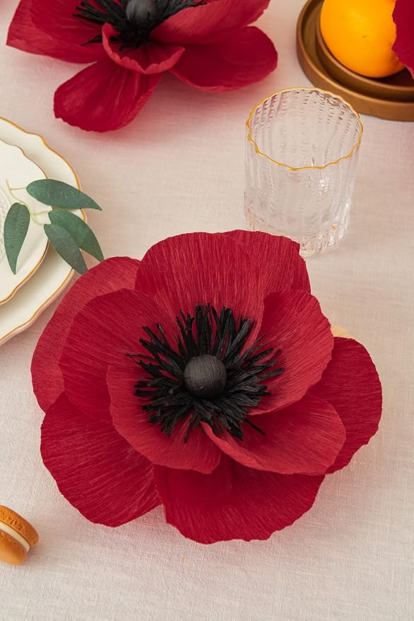Crepe Paper Flowers Decoration for Wall, Artificial Flowers for Wedding Decor,Flower Backdrop Decor,Baby Shower,Birthday Party,Photo Backdrop,Archway Decor, Nursery Wall Decor (Red;Set/5)