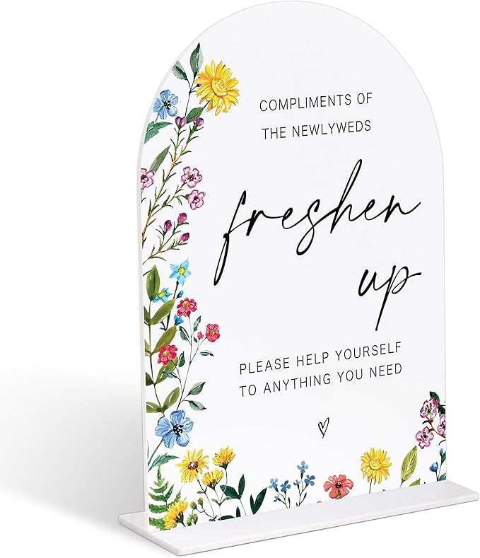 Acrylic Wedding Signs Freshen Up Sign, Wedding Bathroom Basket Supplies, 6x8" Floral Themed Arch Acrylic Table Decor, Love Is In Bloom & Baby In Bloom Decorations for Baby Shower Bridal Shower