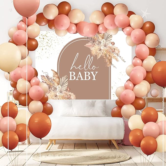 InMemory Boho Baby Shower Backdrop Decorations for Girl Pampas Floral Arch Hello Oh Baby Backdrops Banner Sign Photography Background for Girls Bohemian Baby Shower Party Decor Photo Booth Props 6x4ft