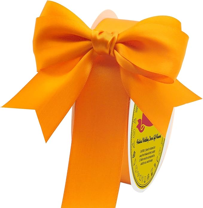 Double Face Autumn Orange Satin Ribbon 1-1/2 inch X 50 Yards Polyester Autumn Orange Ribbon for Gift Wrapping Very Suitable for Weddings Party Invitation Decorations and More