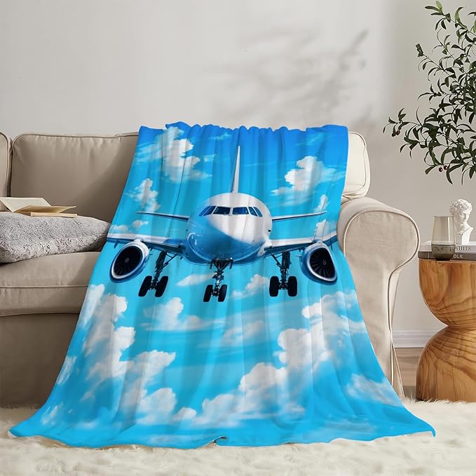Airplane Blanket for Boys Pilot Plane Throw Blanket Aircraft Soft Cozy Fleece Fuzzy Stuffed Plush Flannel Gifts for Girls Women Kids Adults 50''x60''
