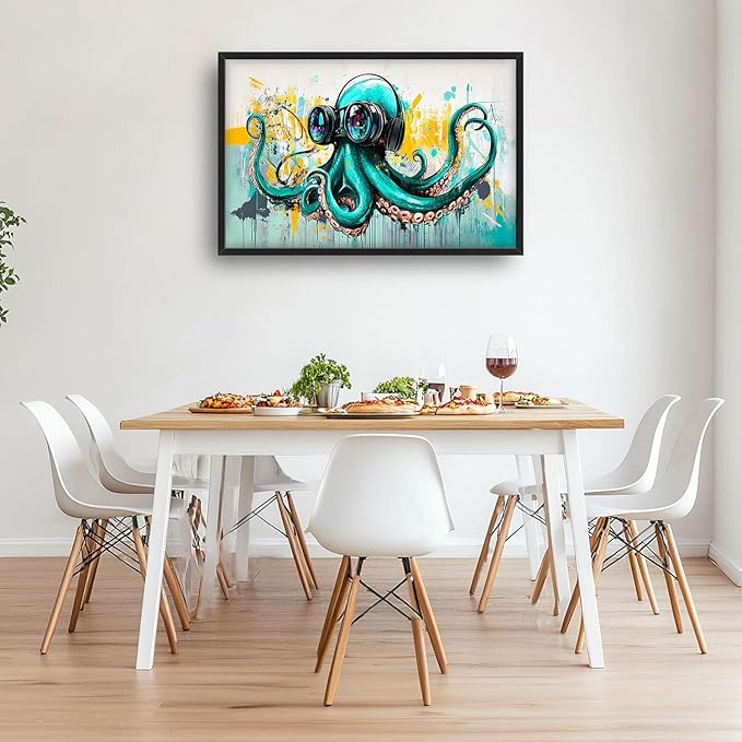 Ocean Octopus Large Wall Art Nautical Pictures Wall Decor Green Canvas Octopus Print Painting Modern Artwork Home Decoration for Living Room Bathroom Bedroom Office Framed 36"x24"