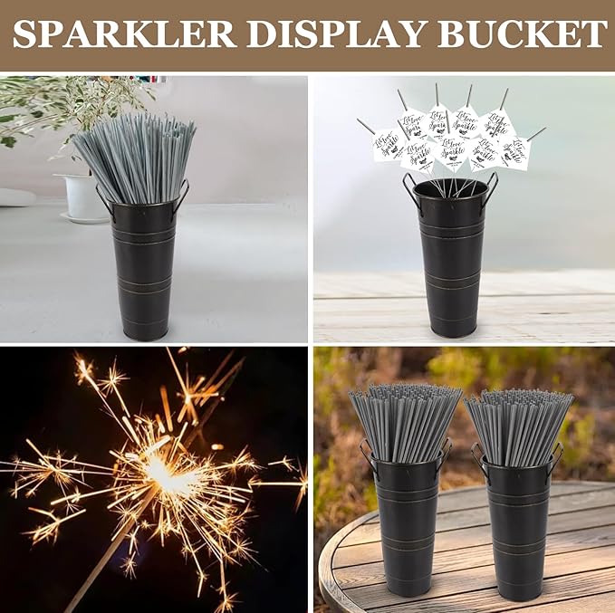 8pcs Small Galvanized Vase,Small Metal Vases Home Décor,Black Rustic Farmhouse Flower Vase,Rustic Vases for Centerpieces,Galvanized Metal Bucket with Handles (Black,10'' Height,Set of 8)