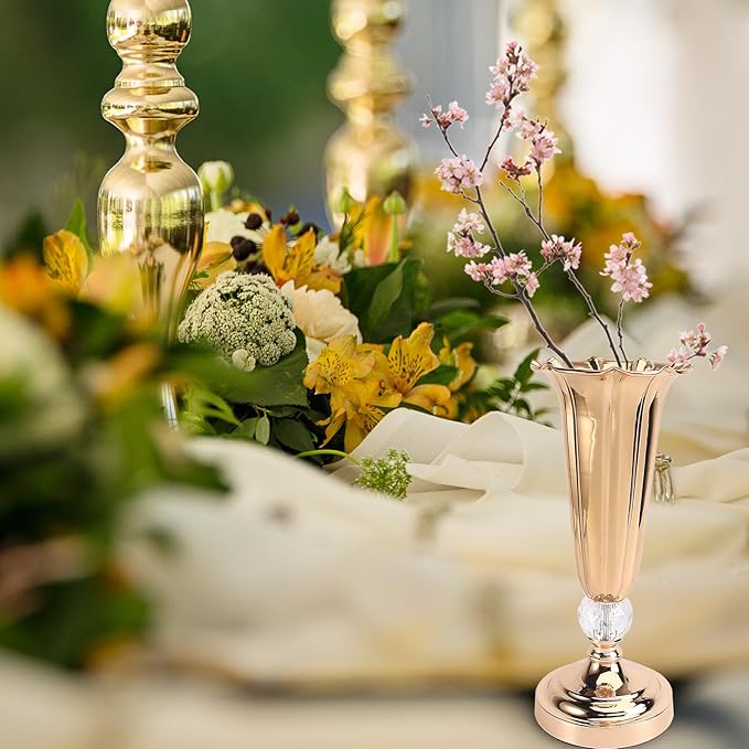 Healifty Metallic Gold Tabletop Trumpet Vase for Wedding Centerpieces Iron Flower Stand for Party Holiday Birthday Decorations Compact Decorative Vase for Floral Arrangements