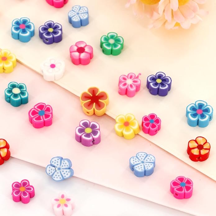 200 PCS Flower Beads Colored Polymer Clay Beads, Flower Charms for Bracelets for Necklace Bracelet Earrings Key Chains Making DIY Accessories for Women