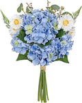 Hydrangea Artificial Flowers 12PCS Blue Fake Flowers Faux Hydrangea Daisies Silk Arrangements Realistic Faux Flowers for Vase Floral Centerpiece Arrangements Wedding Bridal Bouquet Party Home Decor