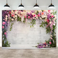20x10ft Retro White Brick Wall Floral Backdrop Vine Leaves Rose Flowers Photography Background Bridal Shower Wedding Party Birthday Banner Decorations Adults Portrait Photo Booth Prop
