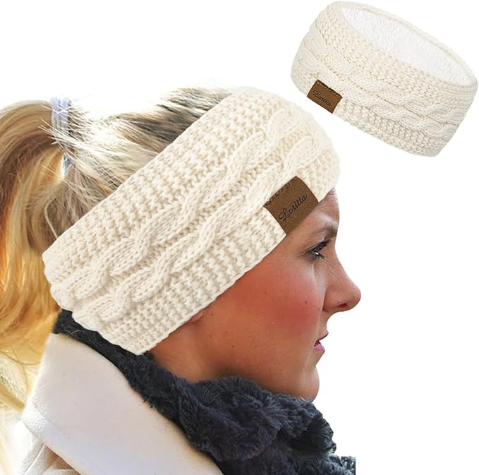 Loritta Womens Ear Warmers Headbands Winter Warm Fuzzy Cable Knit Head Wrap Fleece Lined Gifts