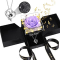 Christmas Birthday Gifts for Women - Preserved Real Rose with I Love You Heart 100-Language Necklace, LED Lights & Music Gift Box, Christmas for Women Girlfriend Mom