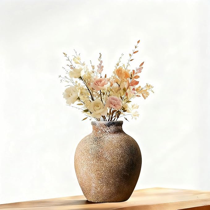 Ceramic Vase, 6 inch Minimalist Rustic Farmhouse Terracotta Vase for Home Decor, Table, Living Room, Entryway, Shelf, Mantel Decoration (Rust)