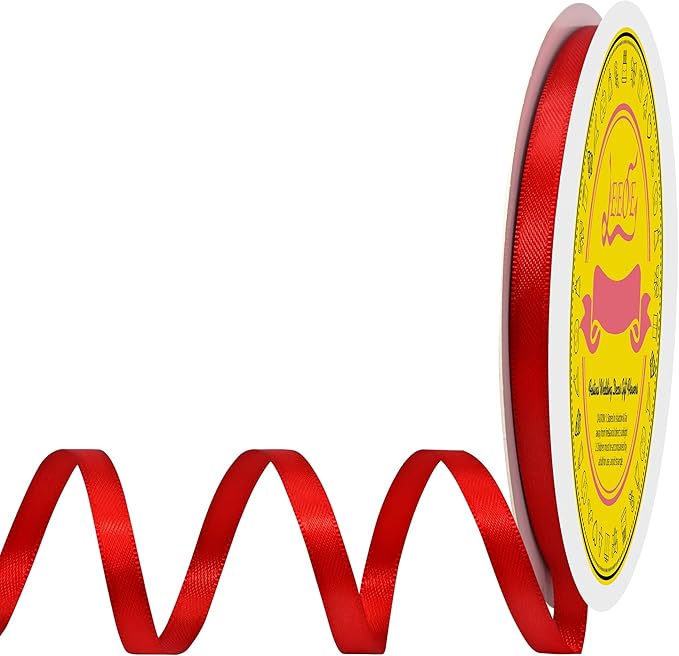 Double Face Red Satin Ribbon 1/4 inch X 50 Yards Polyester Red Ribbon for Gift Wrapping Very Suitable for Weddings Party Hair Bow Invitation Decorations and More