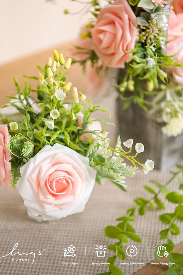 Ling's moment Artificial Flowers, 25Pcs 3" Roses in Shimmer Peach Shades, Realistic DIY Foam Floral Fill for Wedding Bouquets/Centerpieces, Outdoor Party Backdrops, Room/Table, Garden/Pot Decorations