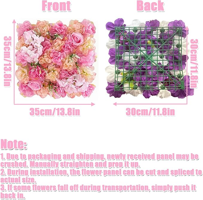 Flower Wall Backdrop, 12PCS 10.6"-15.7" Artificial Flower Wall Panel with Various Styles, 3D Floral Wall Decor for Wedding Photo Background Festive Party Home Decoration (F008, 13.8 * 13.8in)