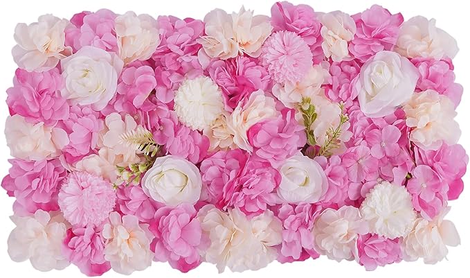 DouSeiAi 12Pcs Artificial Flower Wall Panel 3D Floral Backdrop Walls 15" X 15" Flower Wall Decor Flower Backdrop Faux Flowers Panel for Wedding Party Home Decoration, White/Deep Pink