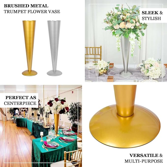 Efavormart 28" Tall Brushed Silver Metal Trumpet Flower Vase Wedding Centerpiece