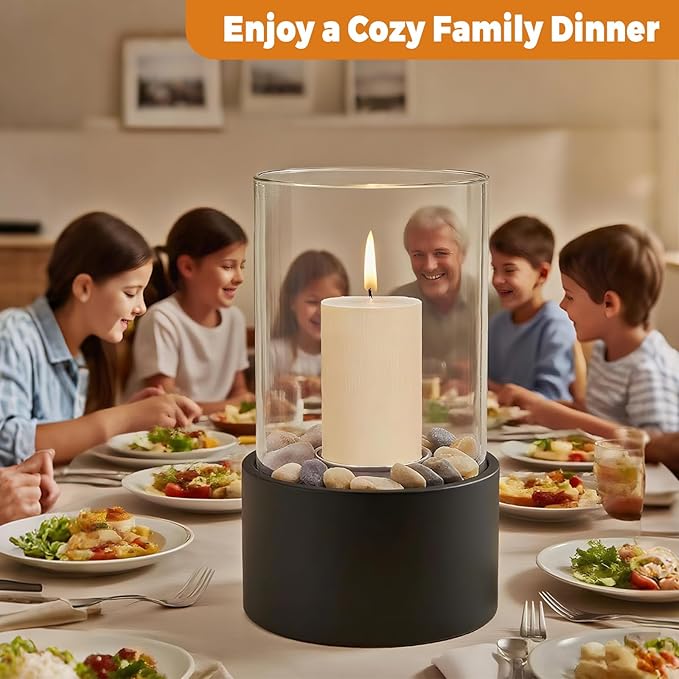 EastFlame Tabletop Hurricane Candleholder with Decorative Stones - Suitable for Dia 2.5" and Below Pillar Candles and Scented Candles, Gift for Dinner Table Centerpiece & Housewareming Gift