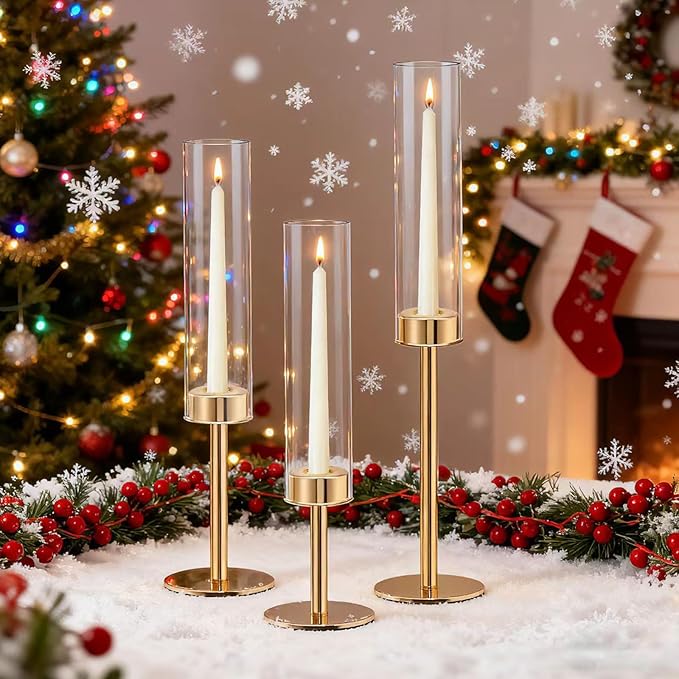 Gold Candlestick Holders Set of 6 – Tall Candle Sticks Holder Decor – Vintage Centerpiece Table Decorations – Dining Room Decor – Candle Holder Decor – Wedding Decorations – Home Decor Aesthetic Gift