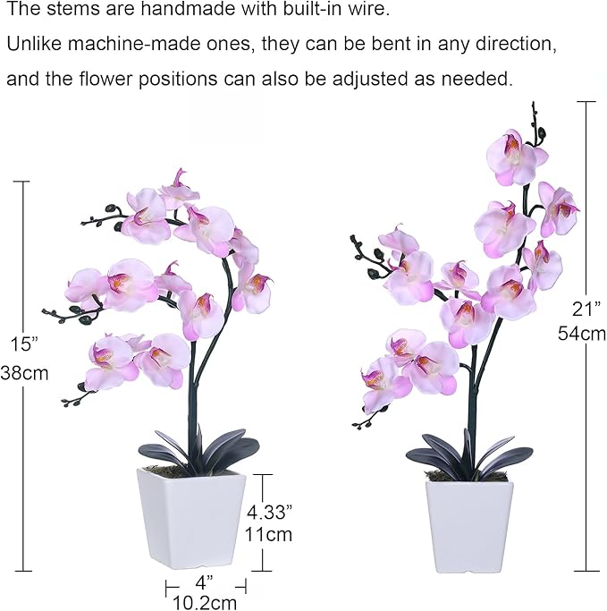 15" Tall Artificial Silk Phalaenopsis Orchid Flower Plant Pot Arrangements (Pink Shades)