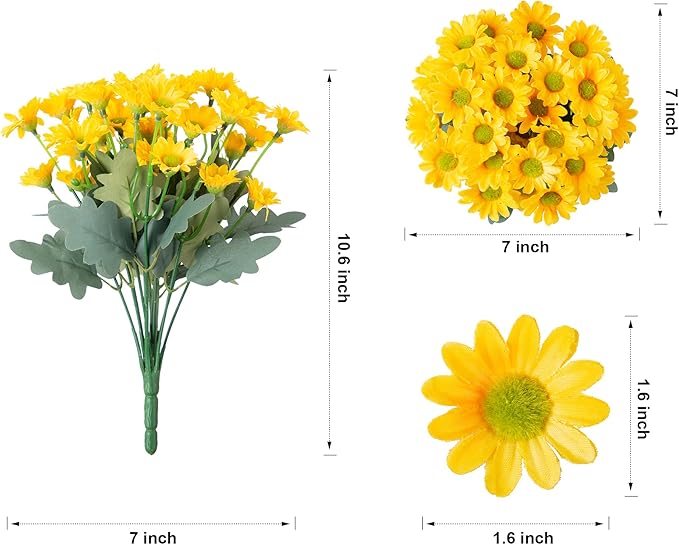 Daisy Artificial Flowers for Outdoors Spring Decoration, 6 Bundles Fake Mums Silk Flowers for Outside Look Real UV Resistant Fake Plants Faux Flowers for Planter Front Door Home Yard Indoor Porch, Mix