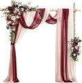 Ling's moment Deluxe Wedding Arch Flowers with Drapes Kit-Pack of 5, 2pcs Flower Arrangements 3pcs Hanging Sheer Drapes Pink Ceremony Arbor Red Backdrop Artificial Rose Floral Decorations