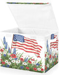 July Fourth Baskets Collapsible Storage Bins with Lids, Wildflowers American Flag Storage Boxes Clothes Baskets for Organizing