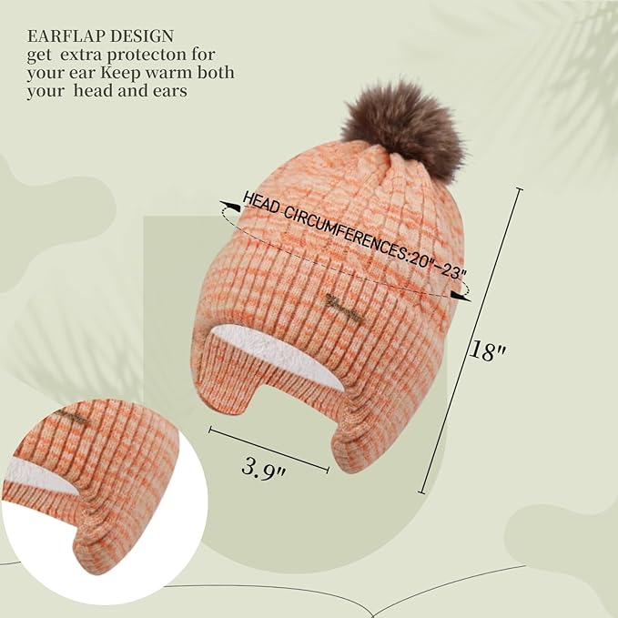 FENELY Women's Knitted Warm Beanie Winter Hat, Warm Chunky Snow Hat with Pompom