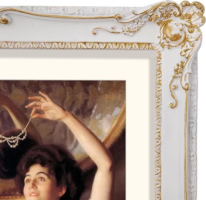SIMON'S SHOP 11x14 Picture Frame Matted for 8x10 Photo, Vintage Style Poster Frames 11x14, White with Gold Accents Wall Mounting Gallery Wall Decor