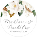 Personalized Floral Wedding Stickers with Your Choice of 30 Flower Styles - Choose Font and One of Five Pre-made Phrases or Add Custom Text (009 - Magnolia)
