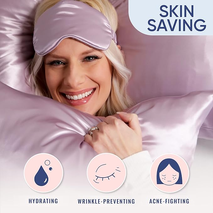 Blissy Silk Pillowcase - 100% Pure Mulberry Silk - 22 Momme 6A High-Grade Fibers - Silk Pillow Cover for Hair & Skin - Regular, Queen & King (Lavender, Standard)
