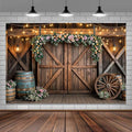 12x10ft Country Wedding Photography Backdrop Rustic Barn Door Photography Backdrop Farmhouse Pink Flower Cabin Wooden Birthday Baby Shower Wedding Bridal Party Banner Photo Booth Props Background