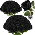 50PCS Artificial Silk Roses in Bulk & Bouquet Long Stem – Realistic Fake Roses for Wedding Centerpieces, Home Decor, Floral Arrangements, Party Decoration (Black)