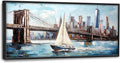 Extra Large Sailboat Framed Wall Art for Living Room,Oversized New York Brooklyn Bridge Pictures Wall Decor,Cityscape Canvas Print Painting Modern Artwork Bedroom Office Bathroom 60L x 30W